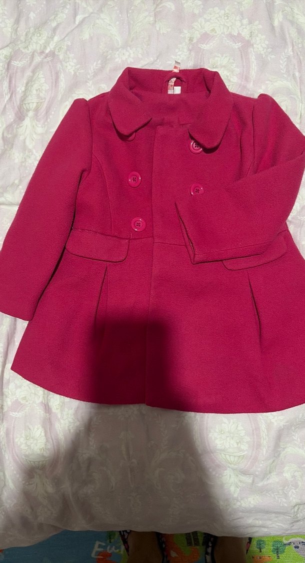 Pembe Düğmeli Kız Çocuk Kabanı - Görsel 2