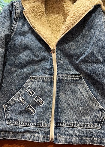 Çocuk Kapüşonlu Kürklü Denim Ceket - Görsel 5