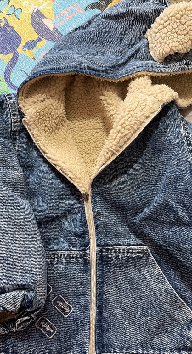 Çocuk Kapüşonlu Kürklü Denim Ceket - Görsel 4