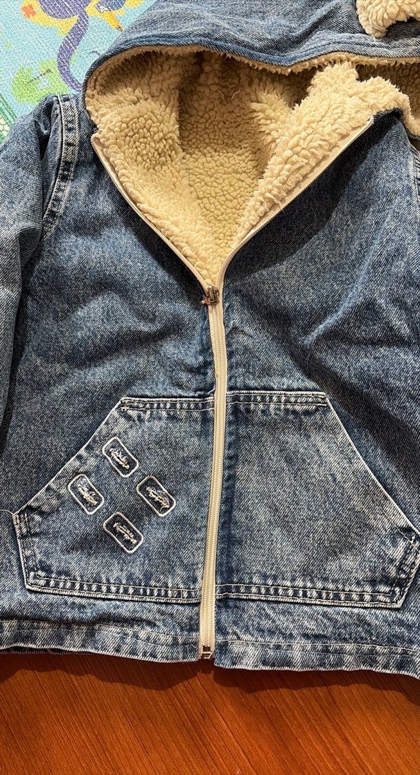 Çocuk Kapüşonlu Kürklü Denim Ceket - Görsel 5