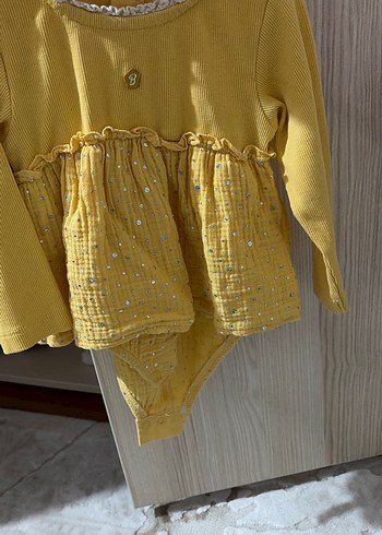 Sarı Nakışlı Kız Çocuk Uzun Kollu Elbise - Görsel 4