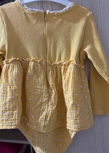 Sarı Nakışlı Kız Çocuk Uzun Kollu Elbise - Görsel 2