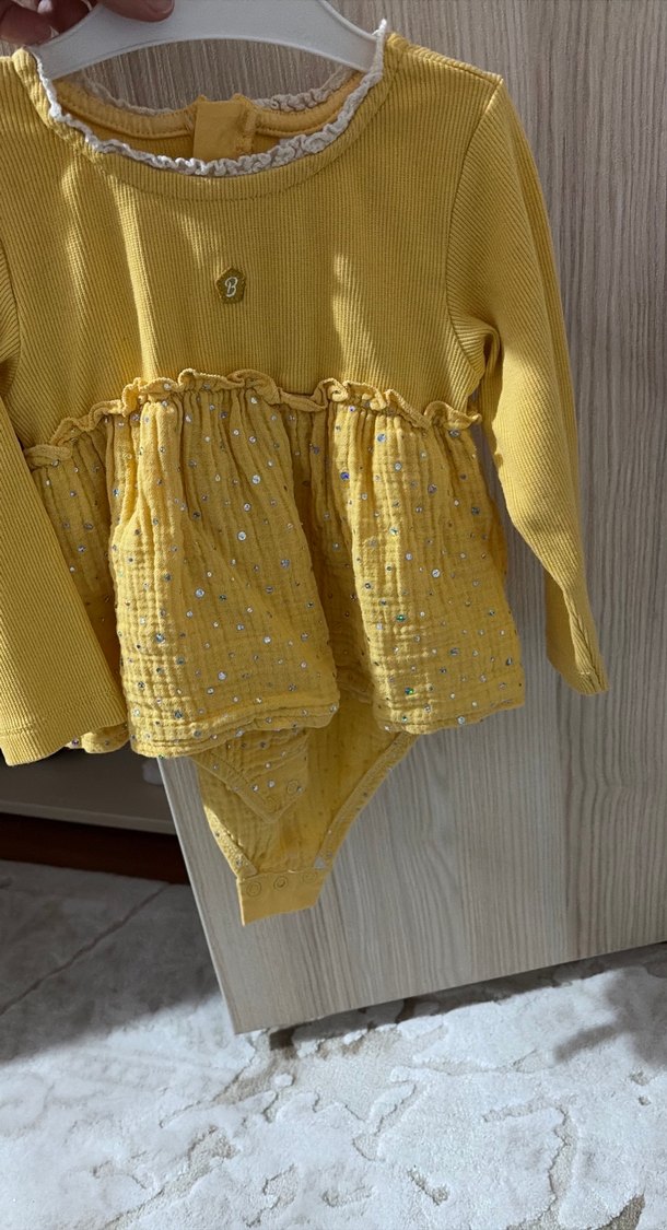 Sarı Nakışlı Kız Çocuk Uzun Kollu Elbise - Görsel 4