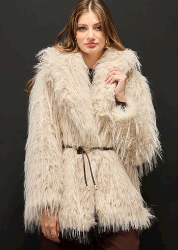 Zara Bej Suni Kurk Detayli Bohem Midi Ceket