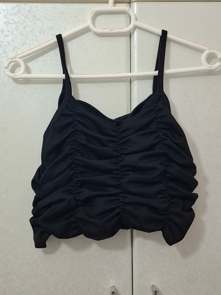 Siyah Pileli İnce Askılı Mini Bustiyer - Görsel 2