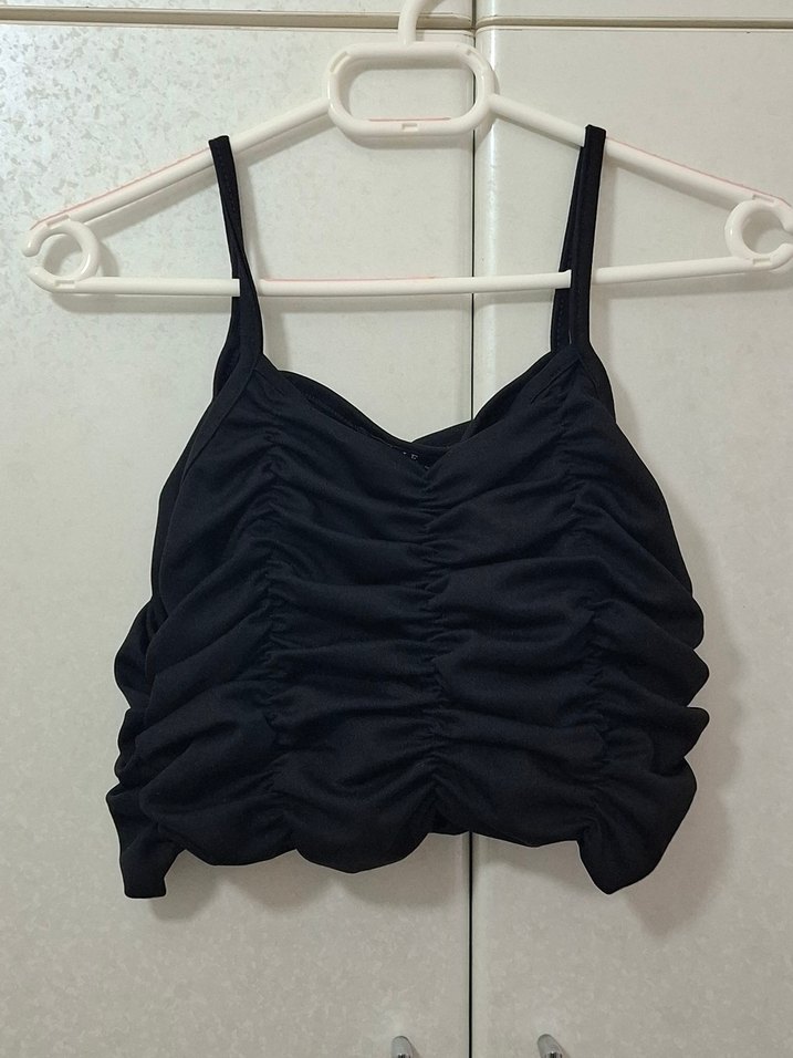 Siyah Pileli İnce Askılı Mini Bustiyer - Görsel 3