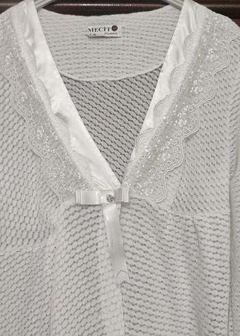 Uzun Kollu Beyaz Kadın Sabahlık - Görsel 2