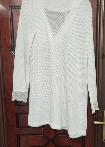 Uzun Kollu Beyaz Kadın Sabahlık - Görsel 5