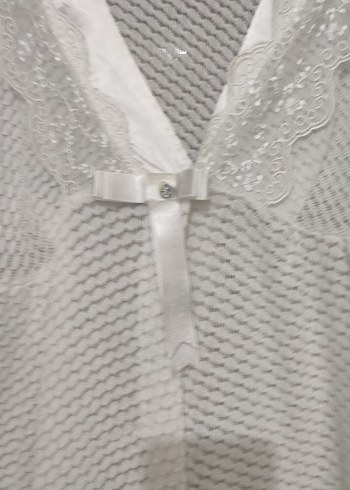 Uzun Kollu Beyaz Kadın Sabahlık - Görsel 4