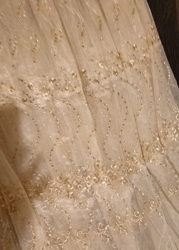 Nakışlı Bej   tül perde  iki pparca - Görsel 2