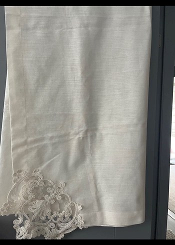 Nakışlı Vintage Gri Beyaz Masa Örtüsü - Görsel 5