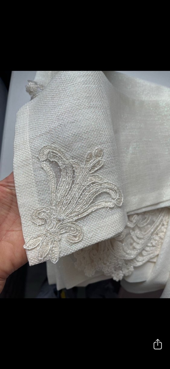Nakışlı Vintage Gri Beyaz Masa Örtüsü - Görsel 3