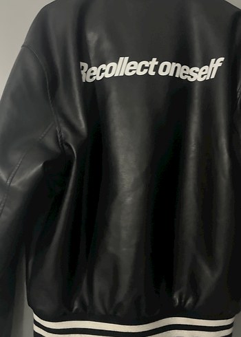 Beyaz Siyah Baskılı Deri Biker Ceket - Görsel 4