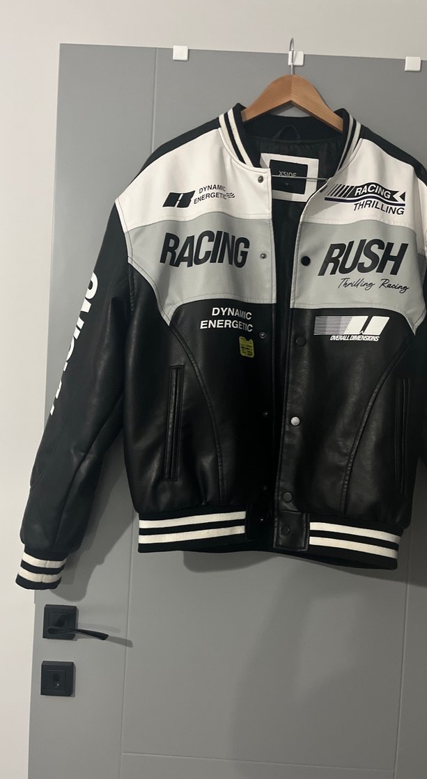 Beyaz Siyah Baskılı Deri Biker Ceket - Görsel 2