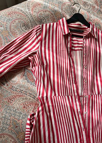 Kadın Kırmızı Çizgili Uzun  Elbise - Görsel 4