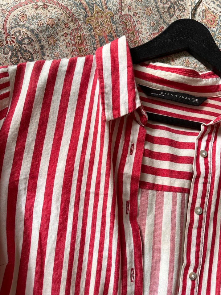 Kadın Kırmızı Çizgili Uzun  Elbise - Görsel 3