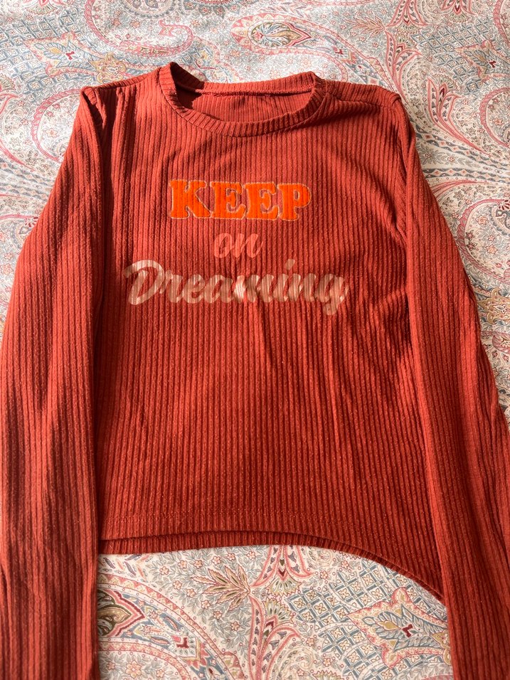 Kızlar İçin Kırmızı Nakışlı Uzun Kollu Triko Tişört - Görsel 3