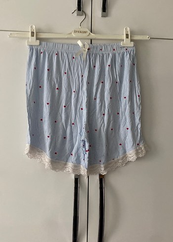 l Beden mavi Renk Nakışlı Mavi Mini İp Askılı Pijama Takımı