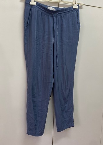 LC Waikiki Gri Mavi Rahat Kesim Keten Kadın Pantolon