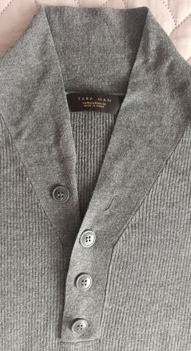 Düğmeli Gri Erkek Yün Kazak - Görsel 2