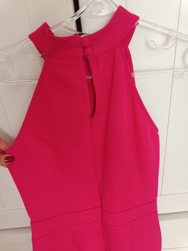 Pembe Yüksek Yakalı Drapeli Kadın Tulum - Görsel 4