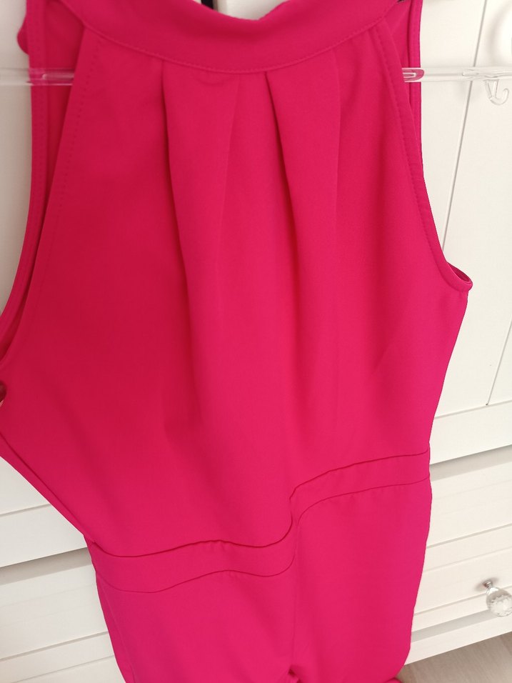 Pembe Yüksek Yakalı Drapeli Kadın Tulum - Görsel 3