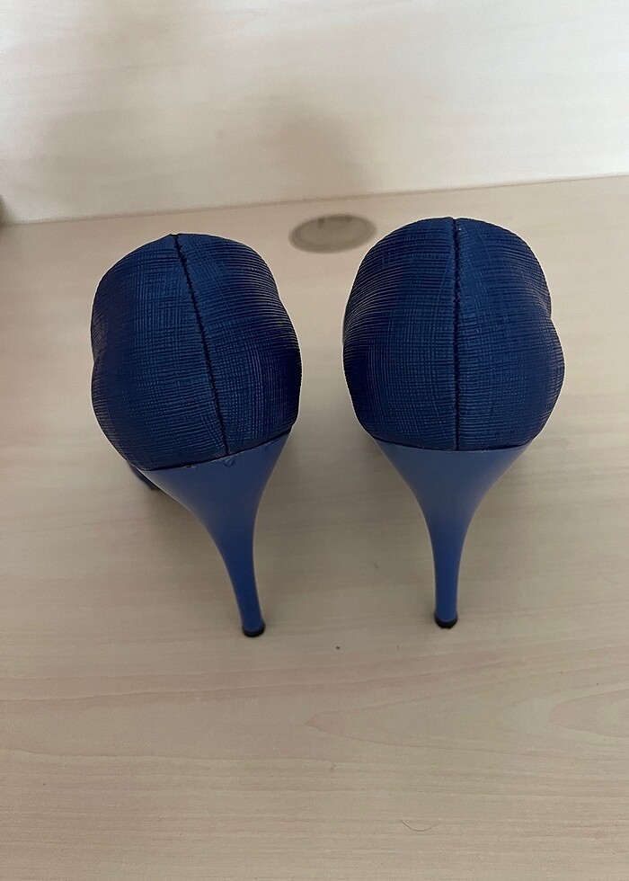 Topuklu saks mavisi ayakkabı - Görsel 5