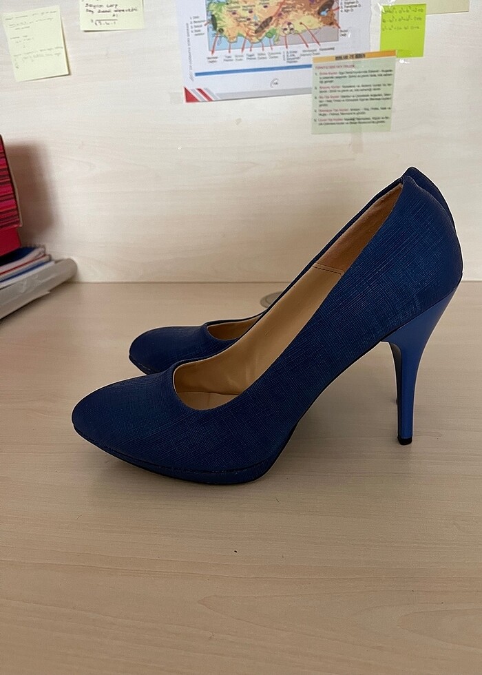 Topuklu saks mavisi ayakkabı - Görsel 4