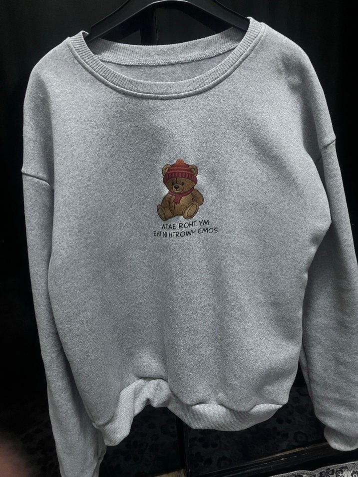 Gri Baskılı Kadın Sweatshirt - Görsel 2