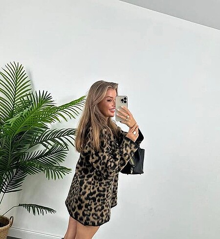 diğer Beden kahverengi Renk Leopar Desen Viral Hırka