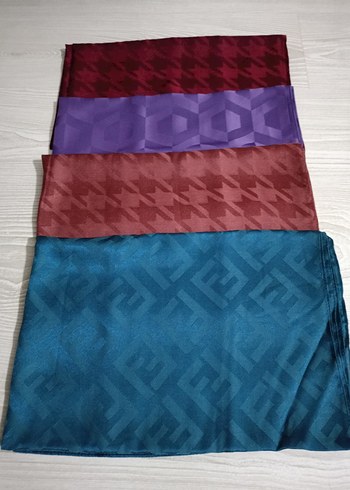 Kadın Saten Şal Seti - Kahverengi, Gri, Bej - Görsel 6