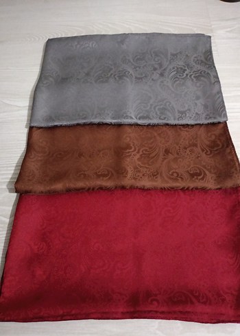 Kadın Saten Şal Seti - Kahverengi, Gri, Bej - Görsel 2