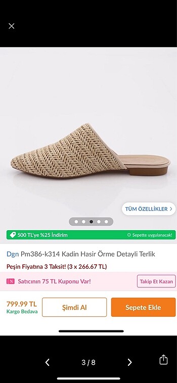38 Beden DGN Hasır Terlik