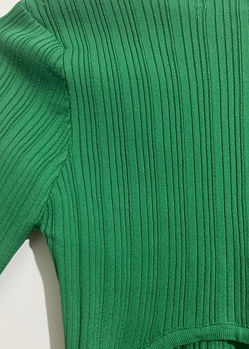 Yeşil Triko Kısa Bağlamalı Kadın Bluz - Görsel 3