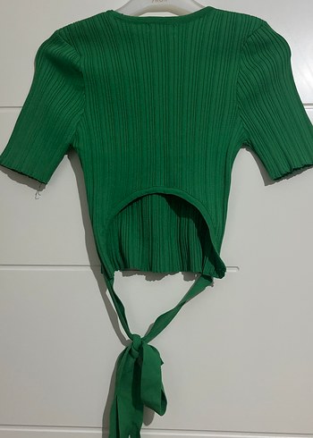 Yeşil Triko Kısa Bağlamalı Kadın Bluz - Görsel 2