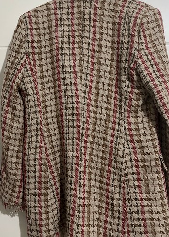 Kadın Kahverengi Ekoseli Midi Blazer - Görsel 3