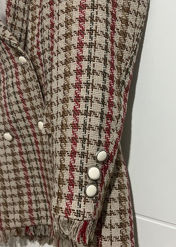 Kadın Kahverengi Ekoseli Midi Blazer - Görsel 2