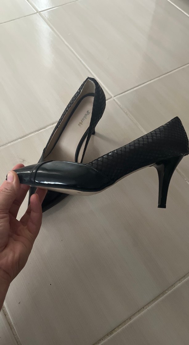 Siyah Yılan Desenli Pilili Stiletto - Görsel 2