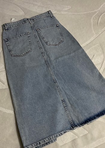 Düğmeli Gri Midi Denim Etek - Görsel 3