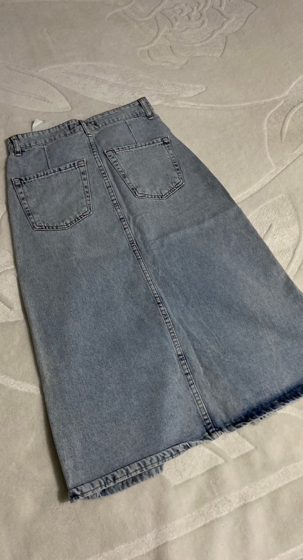 Düğmeli Gri Midi Denim Etek - Görsel 3