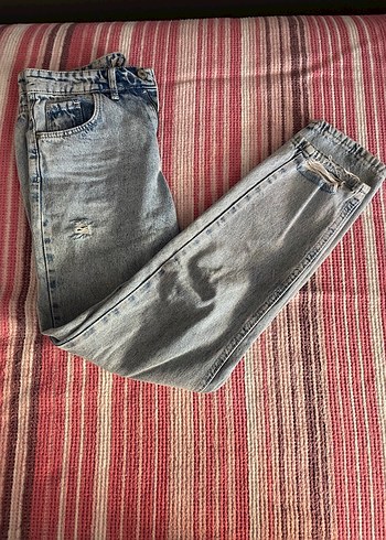 Gri Bağcıklı Salaş Kadın Denim Pantolon