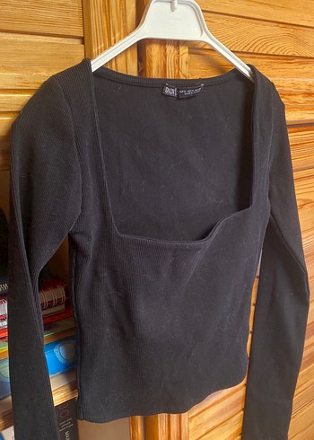 m Beden siyah Renk Siyah Kadın Uzun Kollu Kare Yaka Dilvin Crop Top