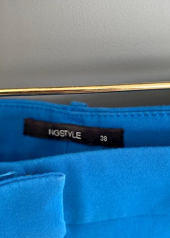 Kadın Mavi Kumaş Kemerli Pantolon - Görsel 4