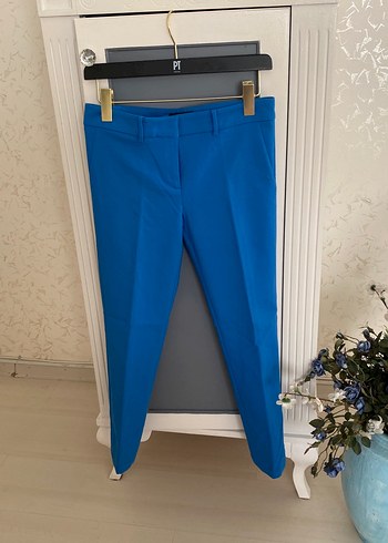 Kadın Mavi Kumaş Kemerli Pantolon - Görsel 2