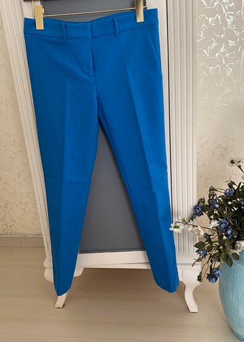 Kadın Mavi Kumaş Kemerli Pantolon - Görsel 3