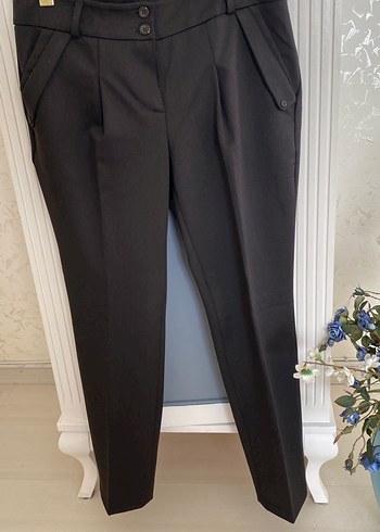 Düğmeli Siyah Kadın Kumaş Pantolon - Görsel 2