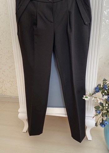 Düğmeli Siyah Kadın Kumaş Pantolon - Görsel 5