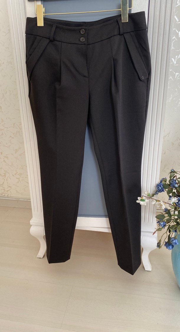 Düğmeli Siyah Kadın Kumaş Pantolon - Görsel 5