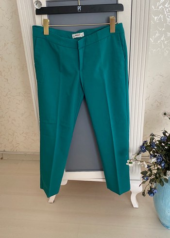 Kadın Yeşil Kumaş Kemerli Pantolon - Görsel 4