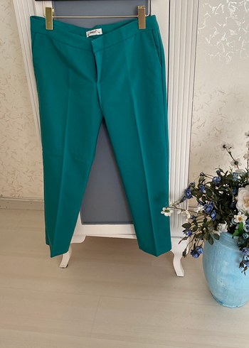 Kadın Yeşil Kumaş Kemerli Pantolon - Görsel 2